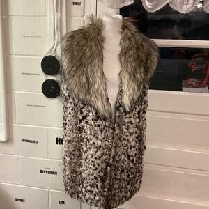 Adrienne Landau Size Large Womens Faux Fur Vest Browns & Creams ANIMAL PRINT